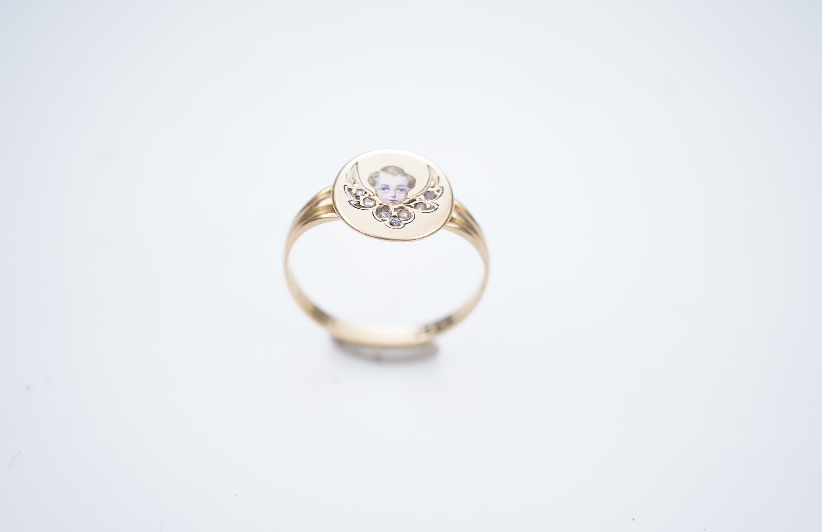 A gold, enamel and diamond signet ring, circa 1900
